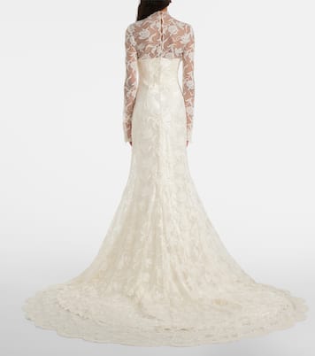 Bridal Adena floral lace-trimmed wool and silk gown | Danielle Frankel