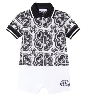 Baby Majolica cotton piqué playsuit | Dolce&Gabbana Kids