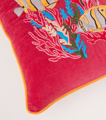 Tropical embroidered cotton velvet cushion | Les-Ottomans