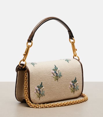 Bestickte Henkeltasche Locò Small aus Leinen | Valentino Garavani