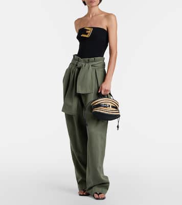 Raffia-effect striped top-handle bag | Balmain