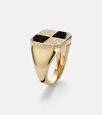 Damier 9kt gold ring with diamonds and onyx | Yvonne Léon