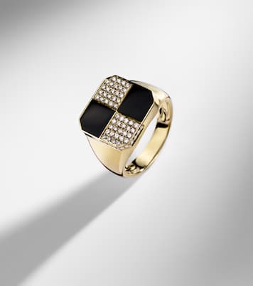 Damier 9kt gold ring with diamonds and onyx | Yvonne Léon