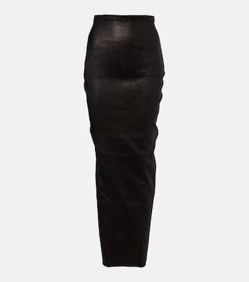 Dirt Pillar leather and cotton midi skirt | Rick Owens