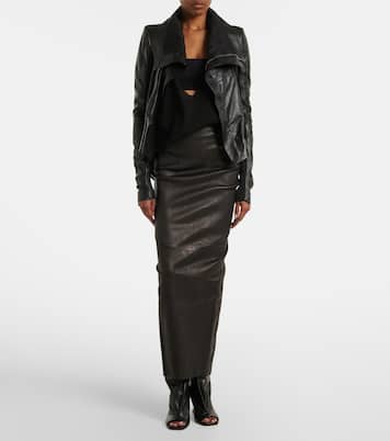 Dirt Pillar leather and cotton midi skirt | Rick Owens