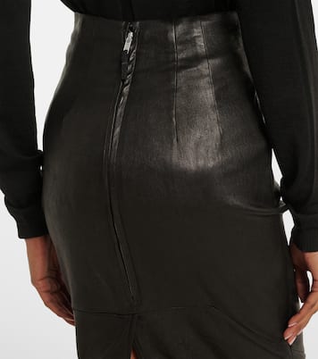 Dirt Pillar leather and cotton midi skirt | Rick Owens