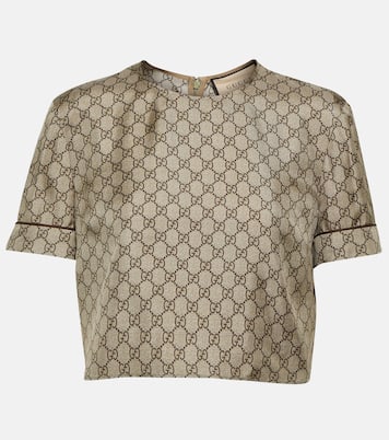 Top cropped in twill di seta GG | Gucci