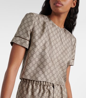 Top cropped in twill di seta GG | Gucci