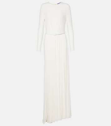 Shirred leather-trimmed maxi dress | Ralph Lauren Collection