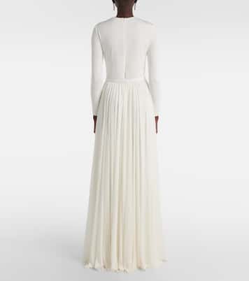 Shirred leather-trimmed maxi dress | Ralph Lauren Collection