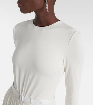 Shirred leather-trimmed maxi dress | Ralph Lauren Collection