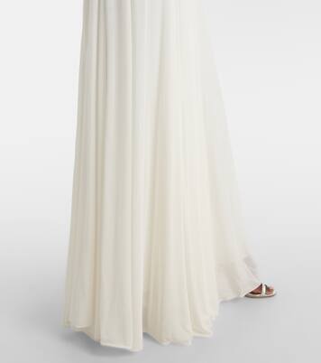 Shirred leather-trimmed maxi dress | Ralph Lauren Collection
