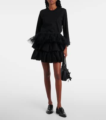 Top aus Baumwoll-Jersey mit Tüll | Noir Kei Ninomiya