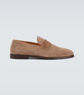Woven suede penny loafers | Brunello Cucinelli