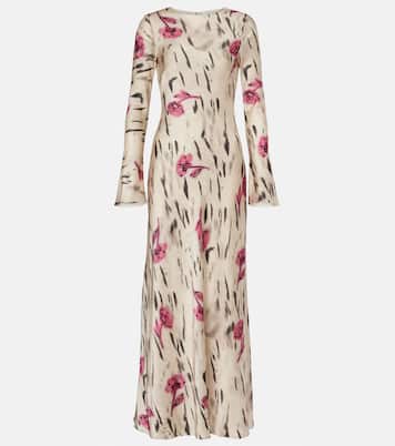 Floral open-back satin maxi dress | Ganni