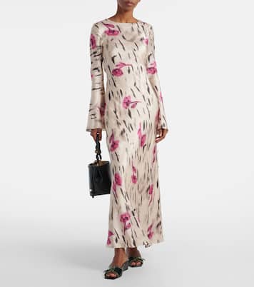 Floral open-back satin maxi dress | Ganni