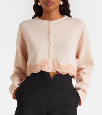 Cardigan raccourci en laine vierge et dentelle | Valentino