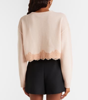 Cardigan raccourci en laine vierge et dentelle | Valentino