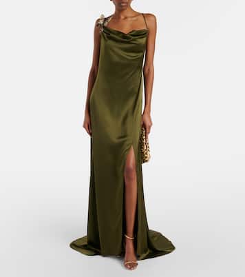 Abito lungo in raso con applicazioni | Blumarine