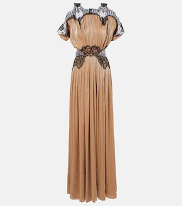 Abito lungo in velluto con pizzo | Costarellos