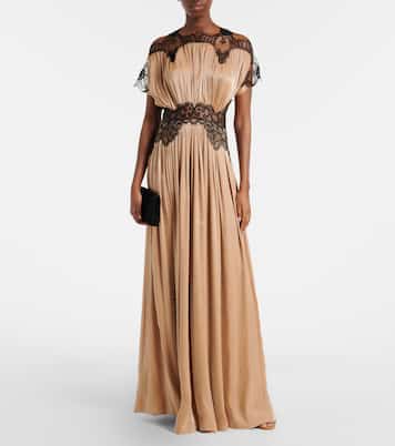 Abito lungo in velluto con pizzo | Costarellos