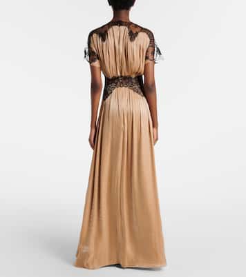 Abito lungo in velluto con pizzo | Costarellos