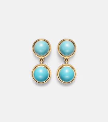 18kt gold drop earrings with turquoise and tsavorites | Ileana Makri