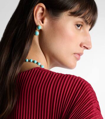 18kt gold drop earrings with turquoise and tsavorites | Ileana Makri