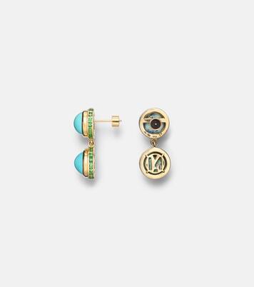 18kt gold drop earrings with turquoise and tsavorites | Ileana Makri