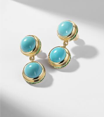 18kt gold drop earrings with turquoise and tsavorites | Ileana Makri