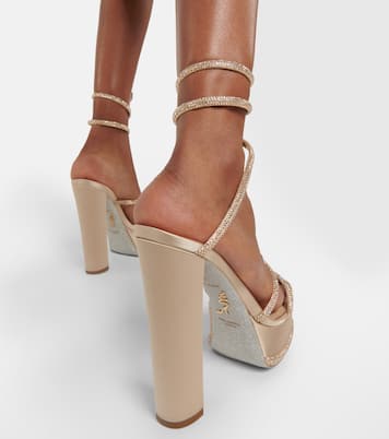 Verzierte Plateausandalen aus Satin | Rene Caovilla