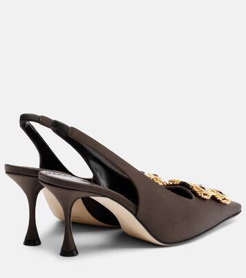 Cupida 70 embellished satin slingback pumps | Manolo Blahnik