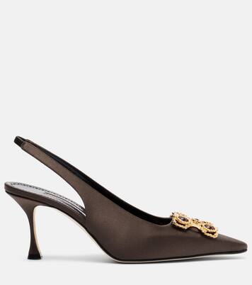 Cupida 70 embellished satin slingback pumps | Manolo Blahnik