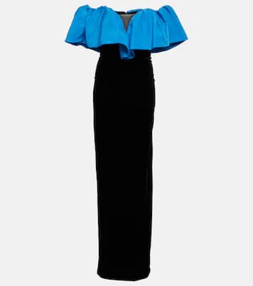 Abito lungo in taffetà con volant | Monique Lhuillier