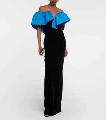 Abito lungo in taffetà con volant | Monique Lhuillier