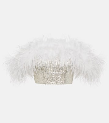 Cropped-Top mit Pailletten und Federn | Self-Portrait