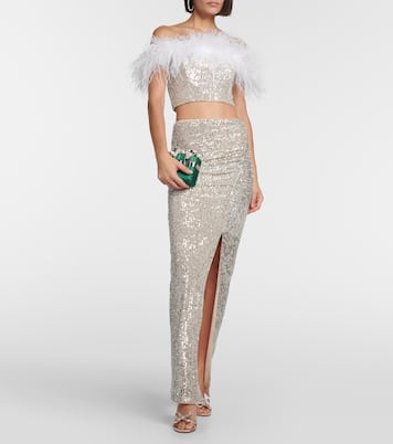 Cropped-Top mit Pailletten und Federn | Self-Portrait