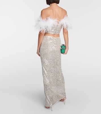 Cropped-Top mit Pailletten und Federn | Self-Portrait