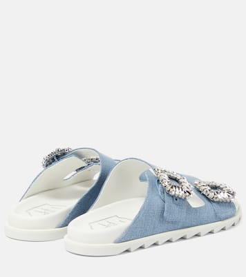 Verzierte Sandalen Slidy Viv' aus Denim | Roger Vivier