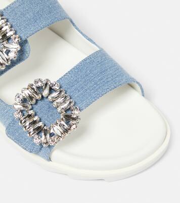 Verzierte Sandalen Slidy Viv' aus Denim | Roger Vivier
