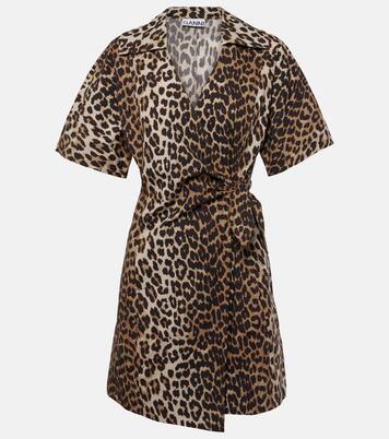 Leopard-print cotton wrap dress | Ganni