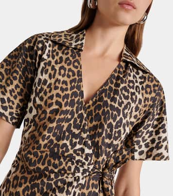 Leopard-print cotton wrap dress | Ganni
