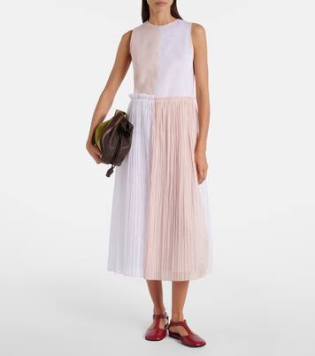 Pleated cotton organza muslin midi dress | Jil Sander