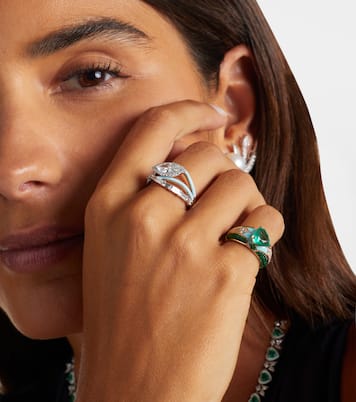 خاتم من الذهب الأبيض 18 قيراط مع الألماس والمينا | Kamyen