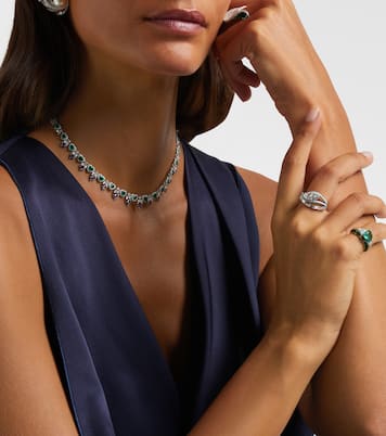 خاتم من الذهب الأبيض 18 قيراط مع الألماس والمينا | Kamyen