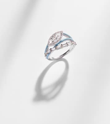 خاتم من الذهب الأبيض 18 قيراط مع الألماس والمينا | Kamyen