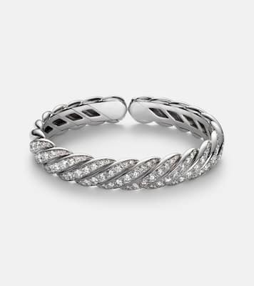 Armreif Sculpted Cable Flex® aus 18kt Weißgold mit Diamanten | David Yurman