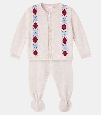 Baby argyle virgin wool cardigan and pants set | La Coqueta