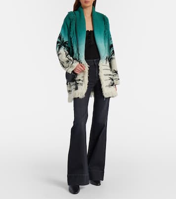 Wave Bloom fringed cotton-blend jacquard cardigan | Alanui