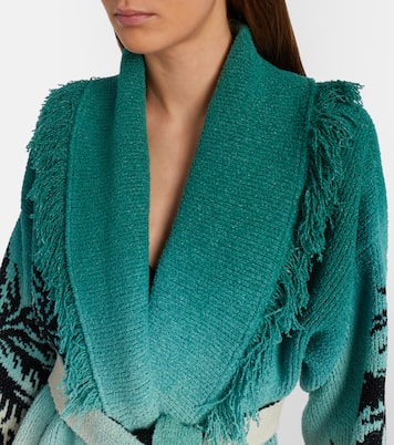 Wave Bloom fringed cotton-blend jacquard cardigan | Alanui